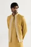 Yellow Ochre Silk Half Jacket Set