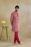 Rani Pink Printed Silk Kurta Set