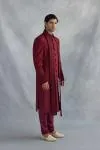 Cherry Red Silk Sherwani Set