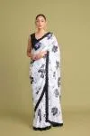 Ivory-White Satin Saree