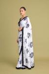 Ivory-White Satin Saree