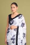Ivory-White Satin Saree