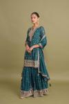 Teal Grey Sharara Set 