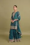 Teal Grey Sharara Set