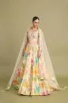 Ivory White Floral White Printed Raw Silk Lehenga 
