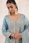 Dusty Ocean Tissue Lehenga Set