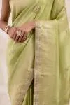 Muted Olive Green Tissue Silk Saree