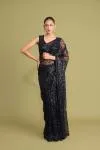 Pure Black Net Saree