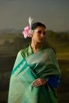 Dual Tone Emerald Blue Kanjivaram Silk Saree