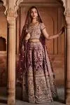 Dark Mauve Embroidered Bridal Lehenga