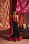 Rani Pink And Black Silk Sharara Set