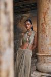 Champagne Gold Slit Net Drape Saree