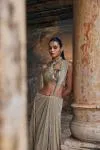 Champagne Gold Slit Net Drape Saree