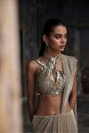 Champagne Gold Slit Net Drape Saree