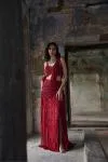 Carmine Red Net Drape Saree