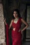 Carmine Red Net Drape Saree