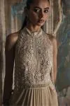 Beige Draped Net Gown