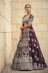 Wine Embroidered Jacket Lehenga