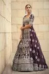 Wine Embroidered Jacket Lehenga