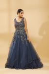 Navy Blue Shimmer Net Embroidered Gown