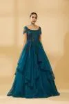 Teal Blue Embroidered Gown