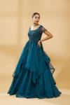 Teal Blue Embroidered Gown