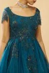 Teal Blue Embroidered Gown