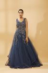 Navy Blue Shimmer Net Embroidered Gown