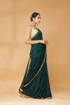 Bottle Green & Navy Blue Embroidered Saree