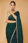Bottle Green & Navy Blue Embroidered Saree