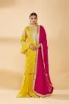 Mustard Embroidered Sharara Suit with Magenta Dupatta