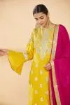 Mustard Embroidered Sharara Suit with Magenta Dupatta