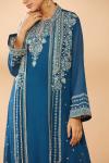 Teal Blue Embroidered Jacket with Plazzo