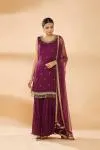 Windsor Wine Embroidered Sharara Suit