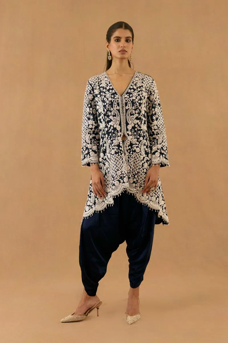 Midnight Blue Net Dhoti Set