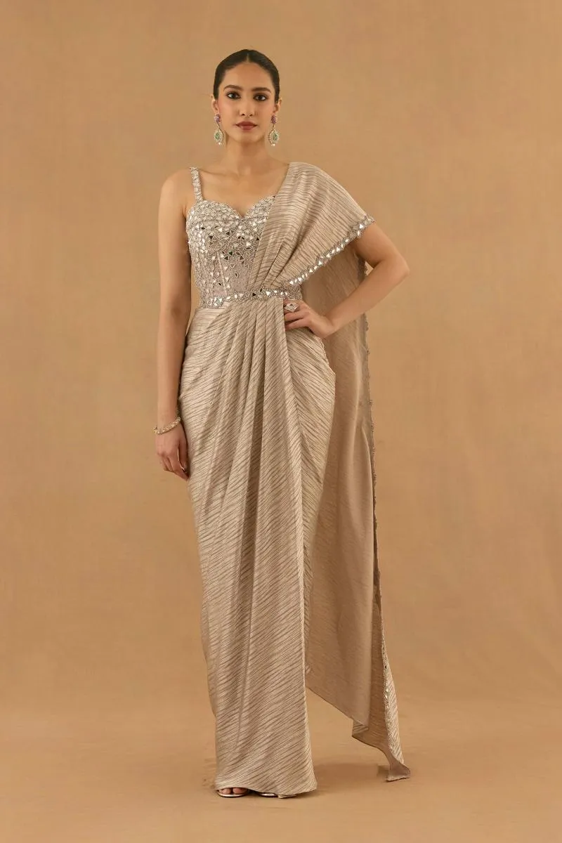 Champagne Gold Organza Drape Saree