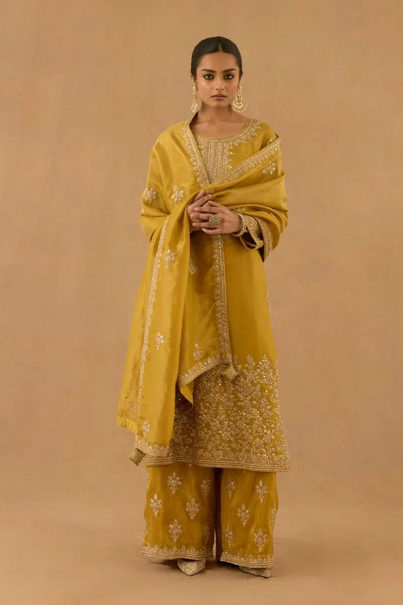Mustard Tissue Silk Sharara Set