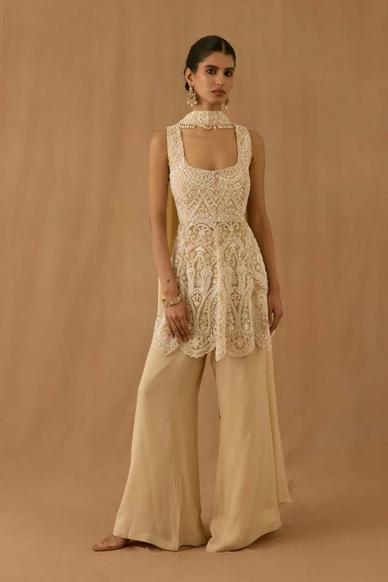 Vanilla Gold georgette Sharara set