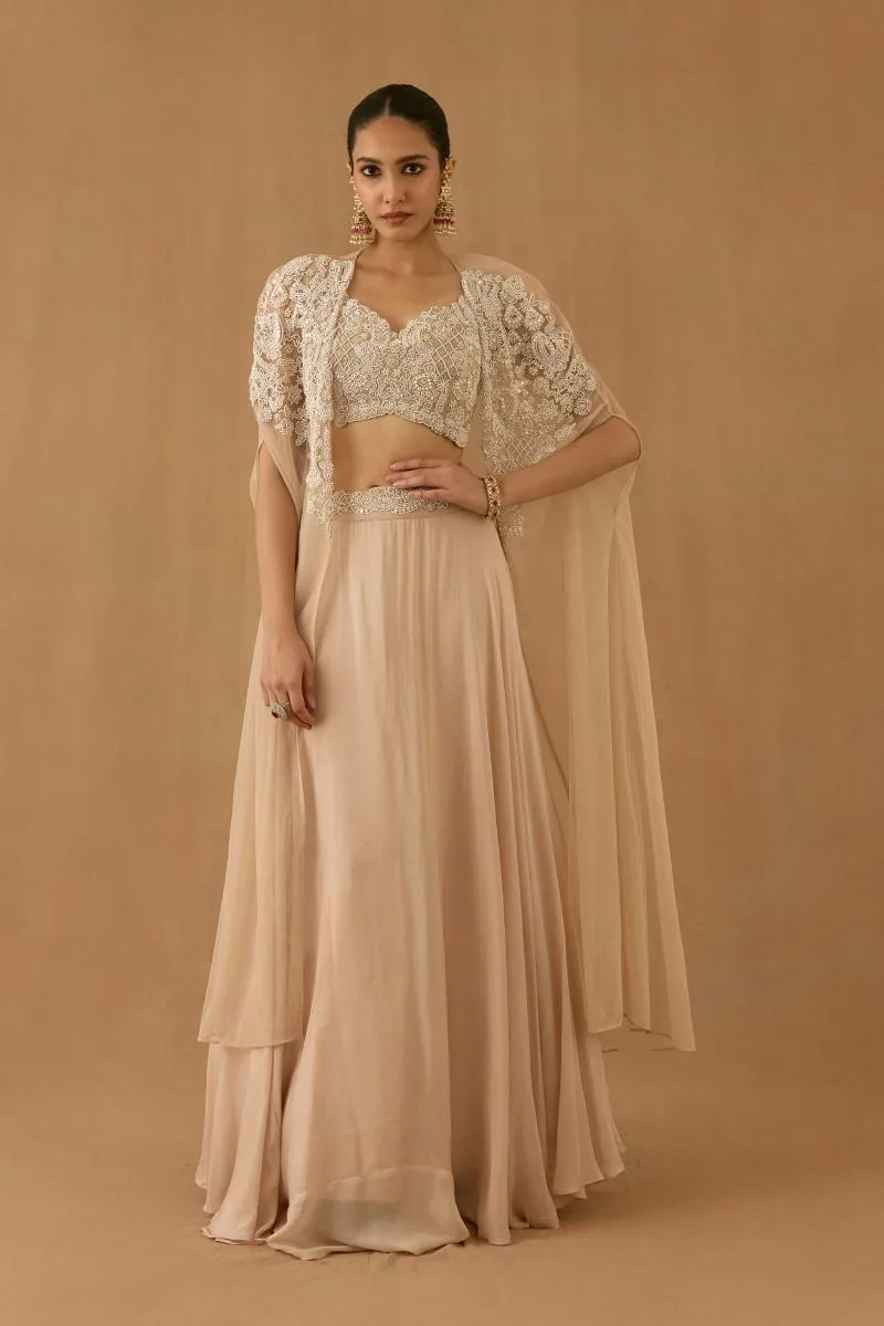 Soft Beige silk lehenga set