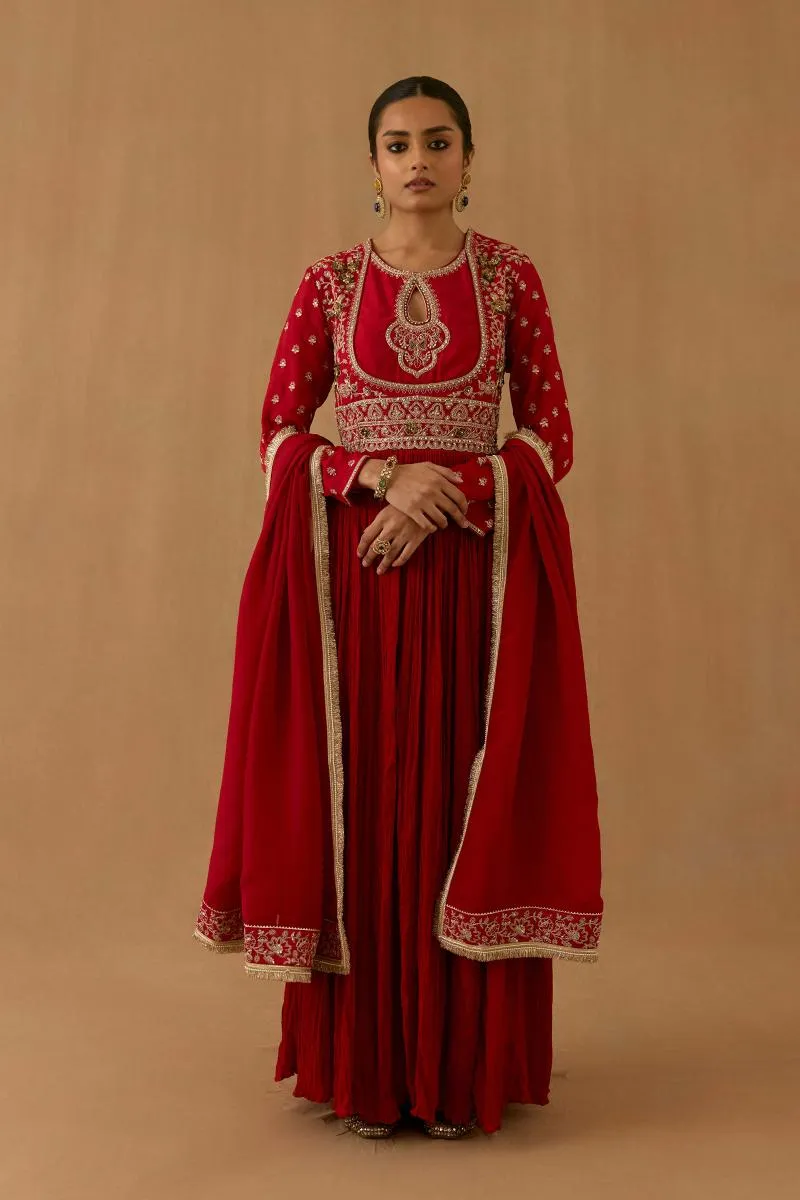 Ruby Red Crepe Silk Suit set