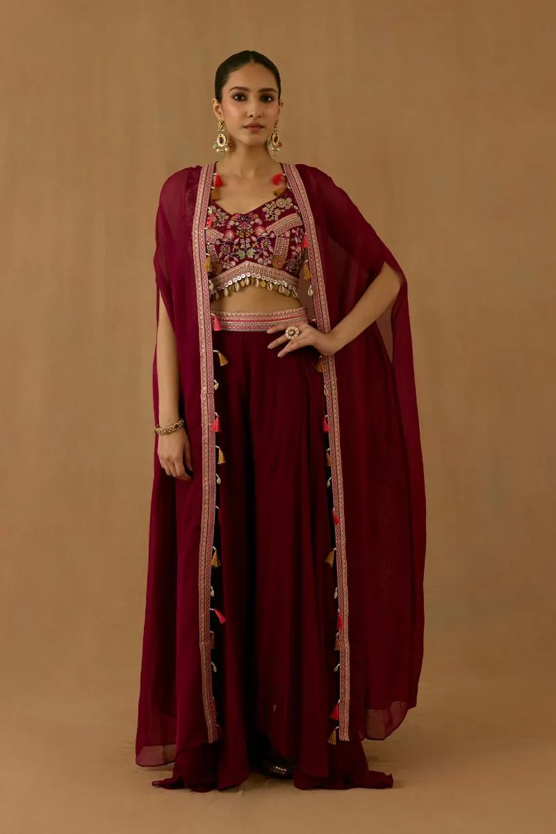 Wine Organza Sharara set