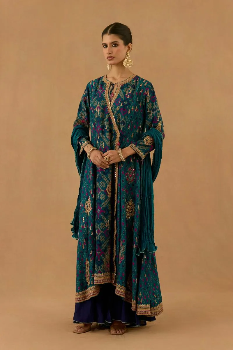 Peacock Blue Silk Sharara Set