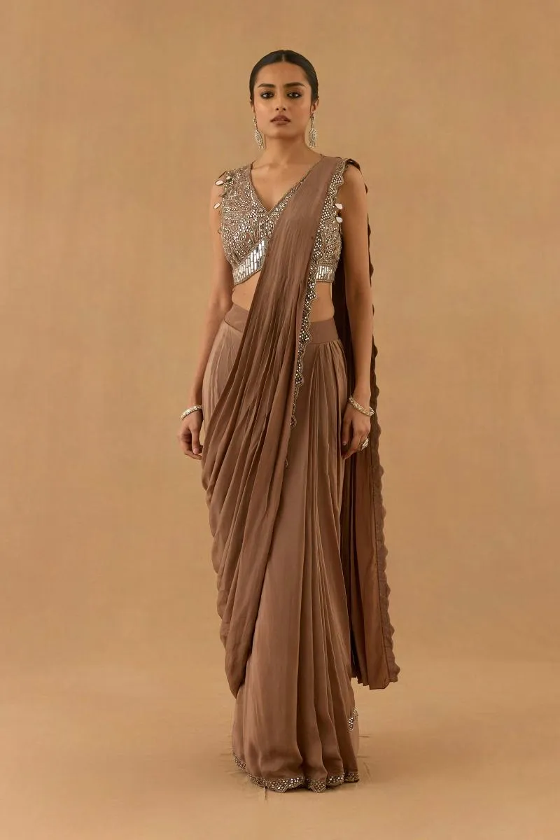 Mocha Brown Drape Saree