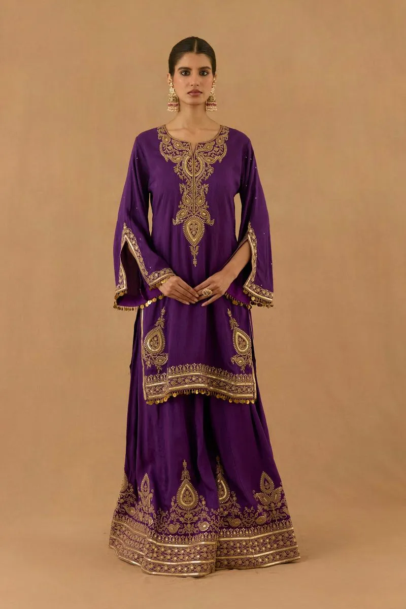 Royal Purple Silk Sharara set