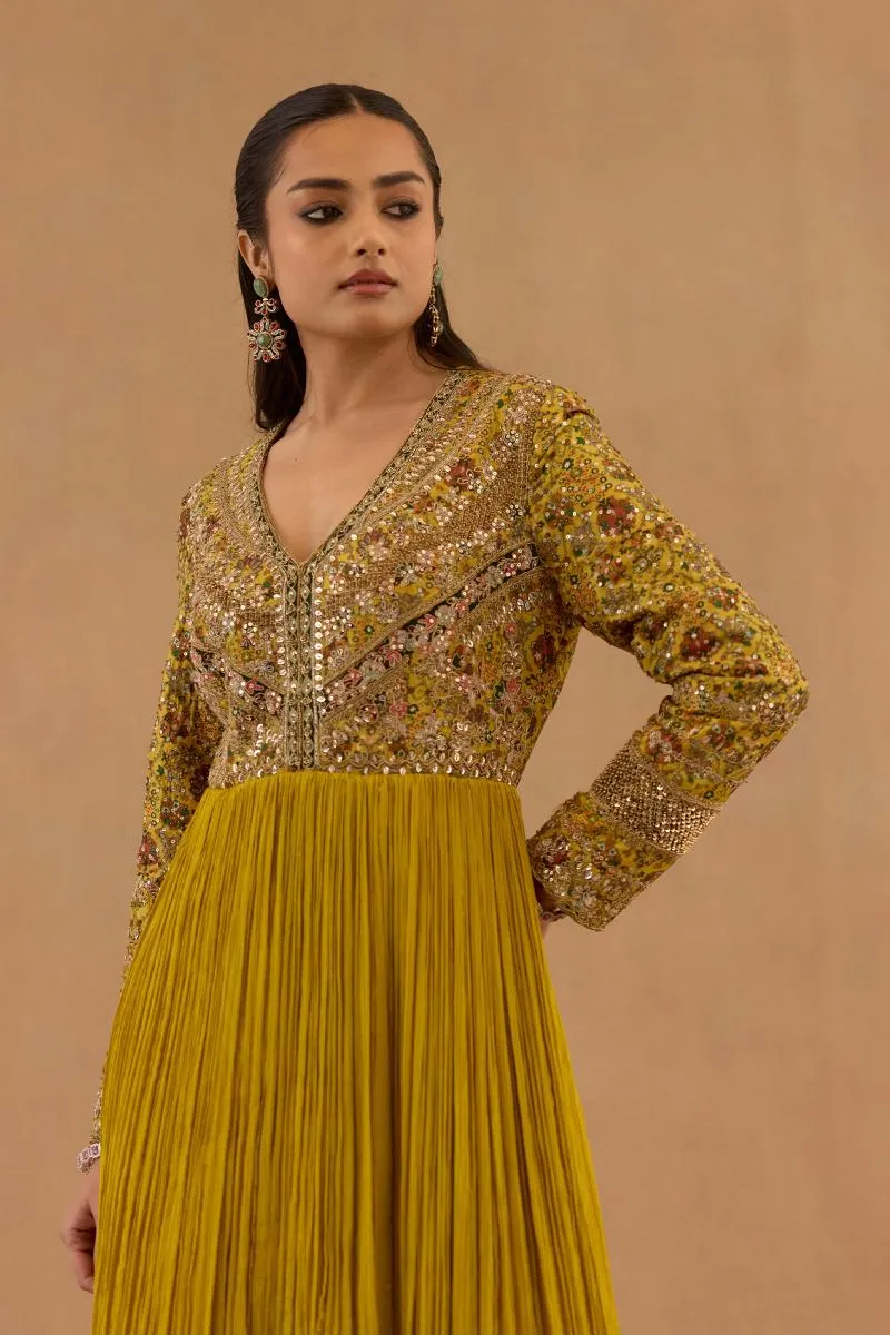 Mustard Yellow Silk Anarkali Set