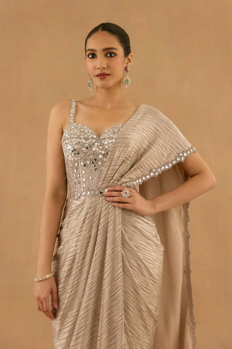 Champagne Gold Organza Drape Saree