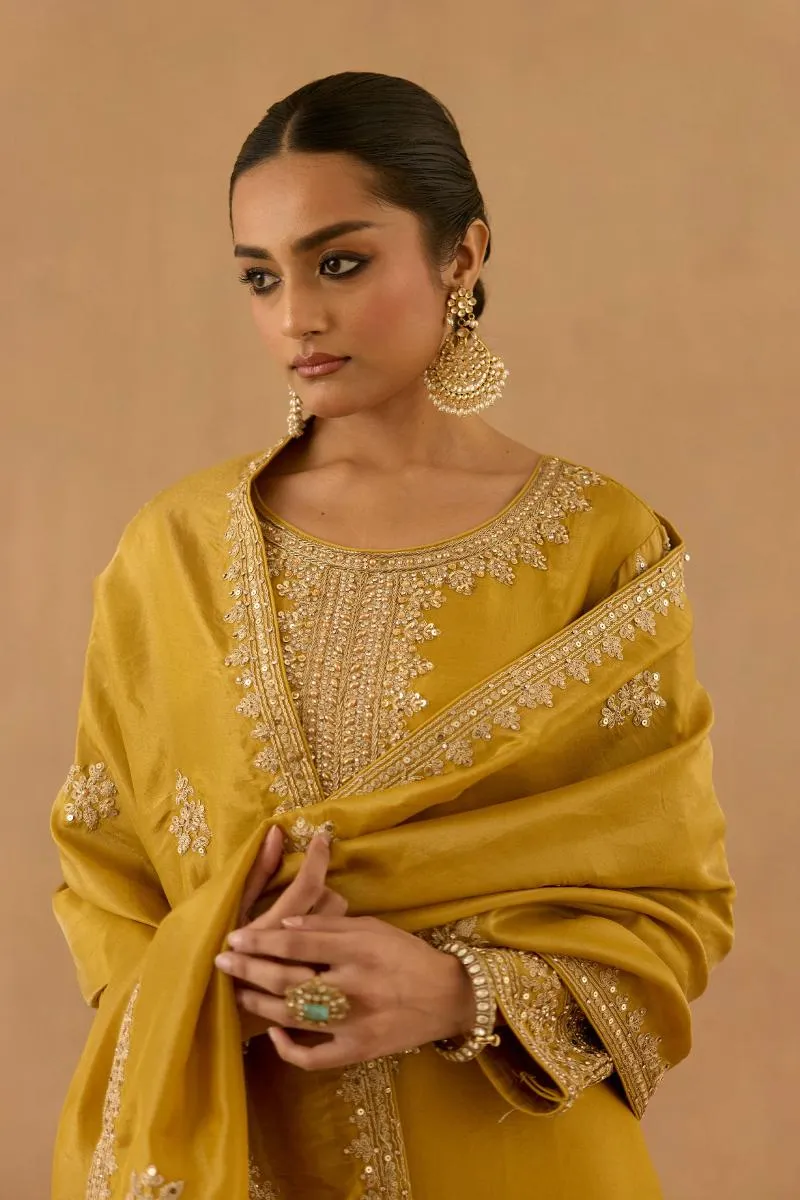 Mustard Tissue Silk Sharara Set