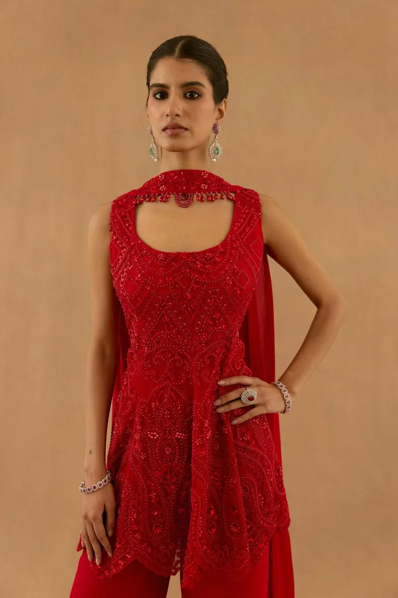 Crimson Red Georgette Sharara set