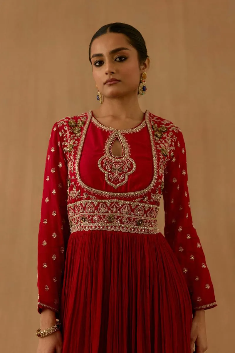 Ruby Red Crepe Silk Suit set