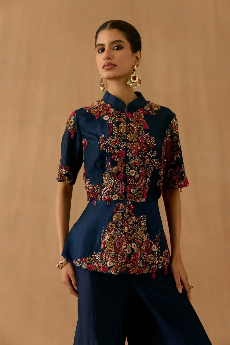 Navy Blue Silk Sharara set